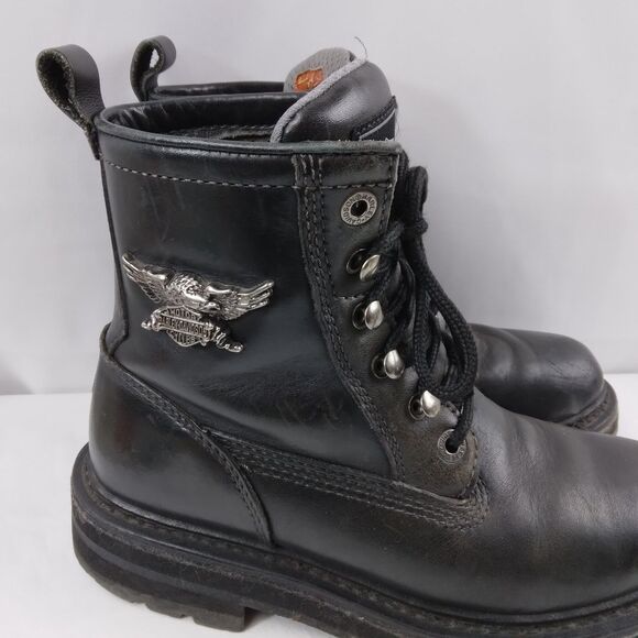 HARLEY-DAVIDSON Lace Up Chukka Boots Black Metal Emblem Grunge Rock Women's 7.5 - Picture 2 of 16